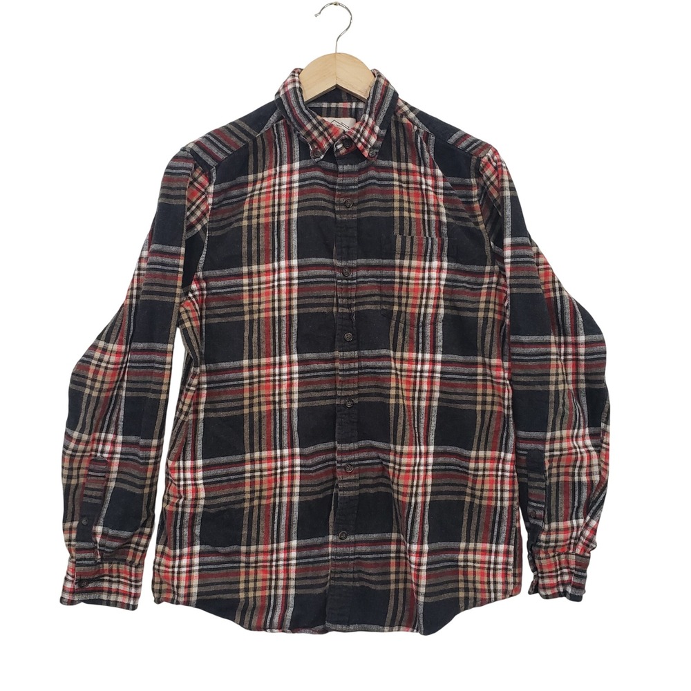 St Johns Bay Mens Super Soft Flannel Shirt Plaid Red Black Tan Size M Cotton - Picture 1 of 6